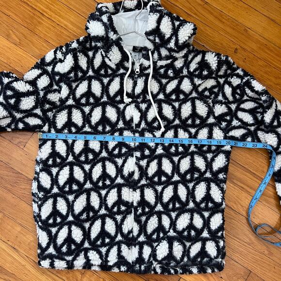 Pacsun Women's White & Black Peace Sign Print Full Zip Sherpa Hoodie Jacket S - Picture 8 of 10